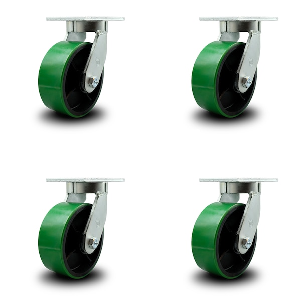 8 Inch Extra Heavy Duty Green Poly on Cast Iron Wheel Swivel Caster, 4PK
